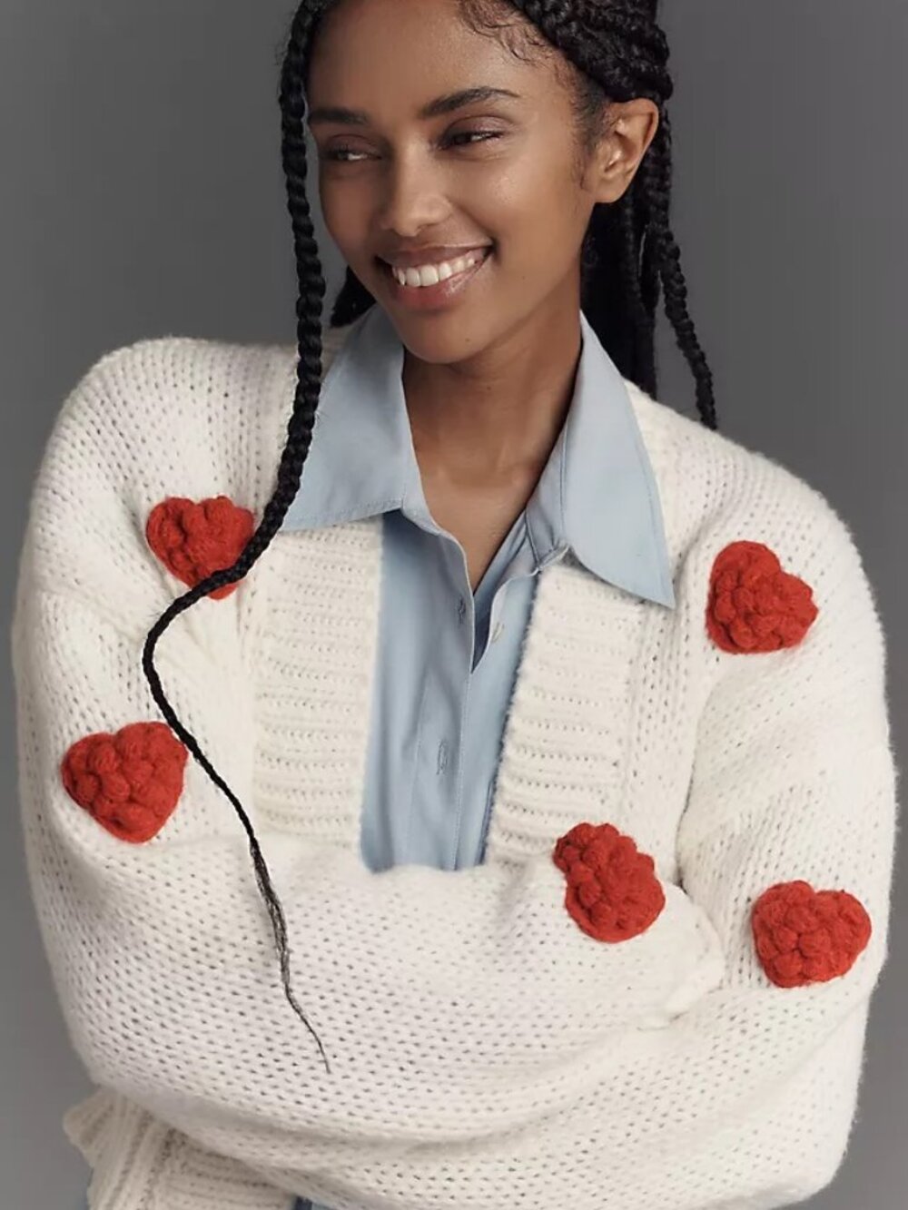 Maeve 3D Heart Crop Cardigan Sweater